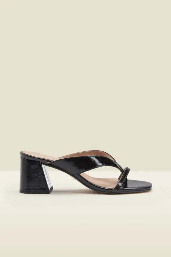 Sosandar Milan Black Patent Leather Mid Heel Sandal Black Women Sandals and Flip Flops