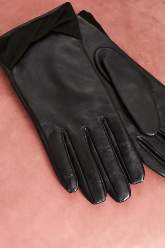 Sosandar Montana Black Twist Detail Luxury Leather Gloves Black Women Hats Scarves and Gloves