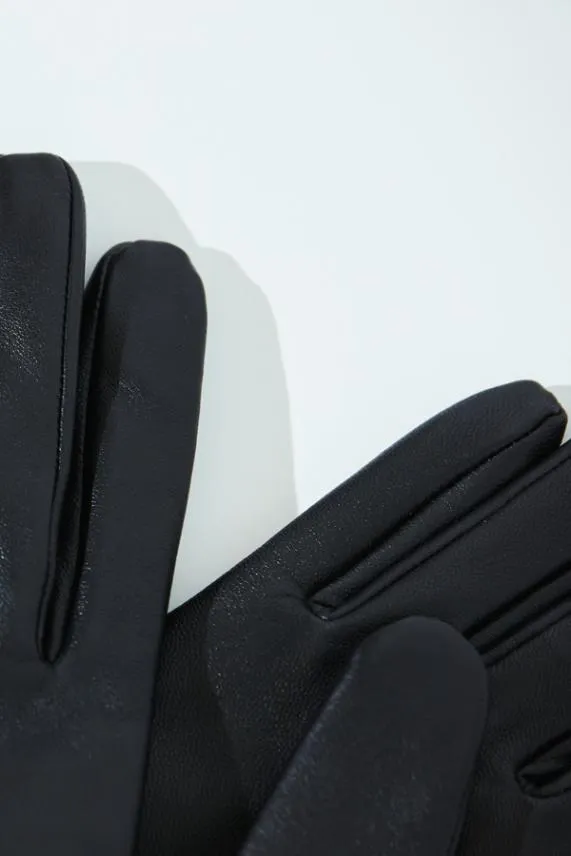Sosandar Montana Black Twist Detail Luxury Leather Gloves Black Women Hats Scarves and Gloves