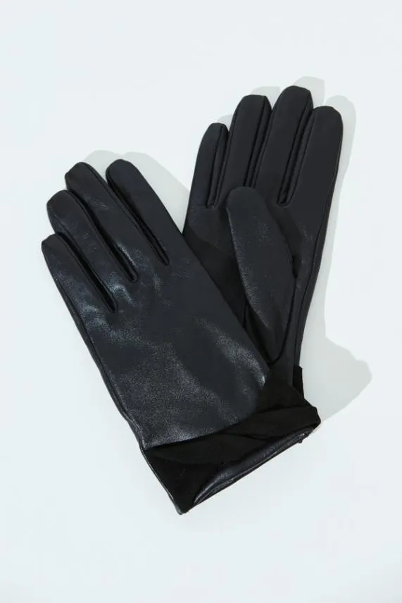 Sosandar Montana Black Twist Detail Luxury Leather Gloves Black Women Hats Scarves and Gloves