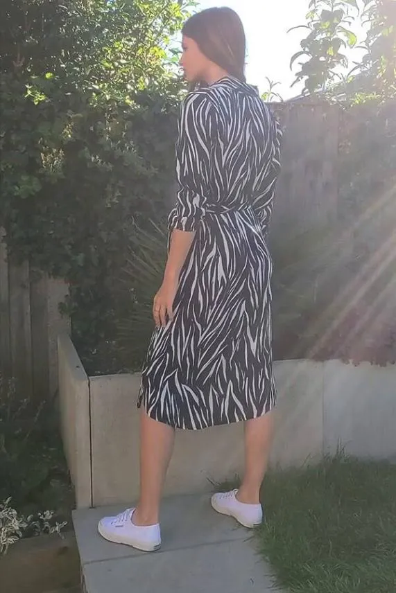Sosandar Navy and White Chic Print Belted Midi Shirt Dress Navy White Women Dresses