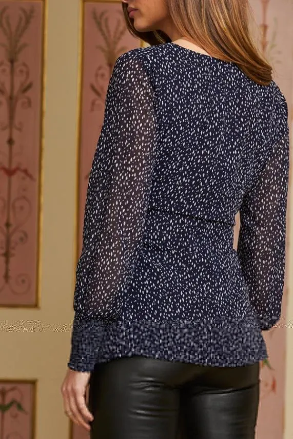 Sosandar Navy and White Printed Tie Front Tunic Top Navy White Women Tops