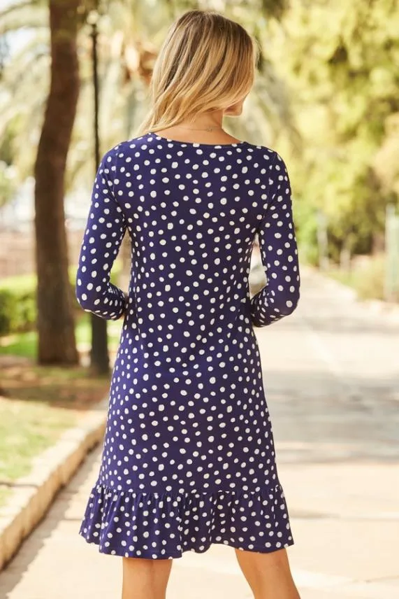 Sosandar Navy and White Spot Print Ruched Sleeve Shift Dress Navy White Women Dresses