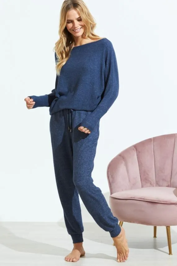 Sosandar Navy Blue Super Soft Loungewear Joggers Navy Blue Women Nightwear