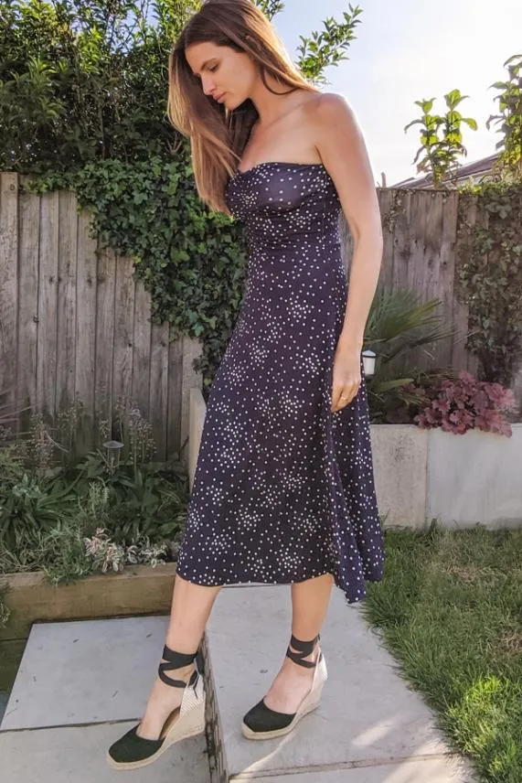 Sosandar Navy Spot Print Bandeau Dress Navy Women Dresses