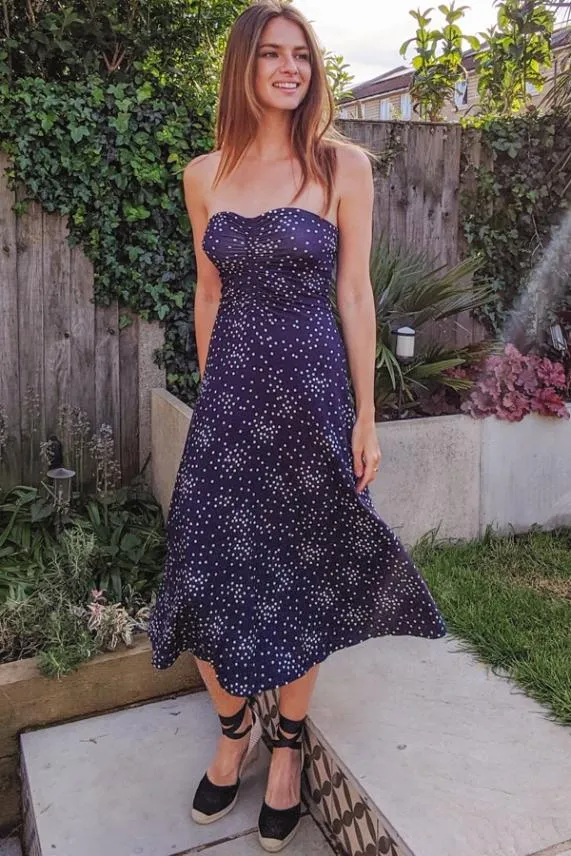 Sosandar Navy Spot Print Bandeau Dress Navy Women Dresses