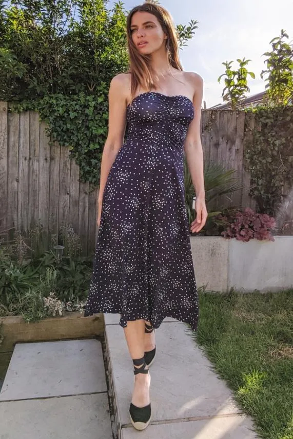 Sosandar Navy Spot Print Bandeau Dress Navy Women Dresses
