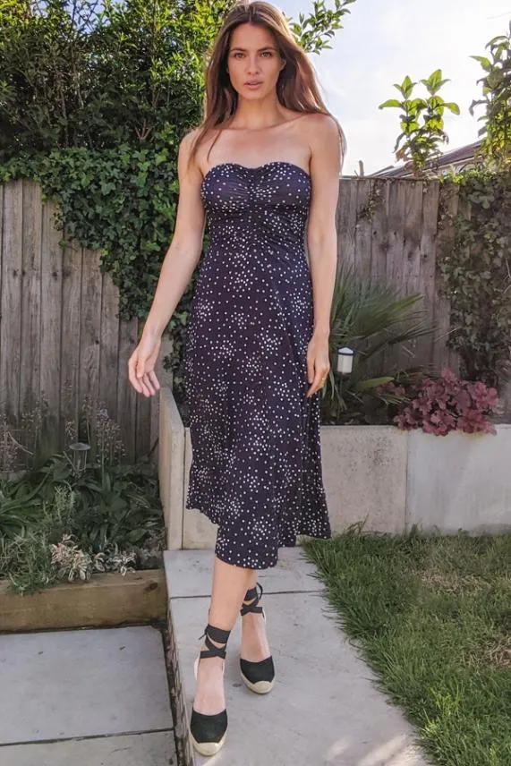 Sosandar Navy Spot Print Bandeau Dress Navy Women Dresses