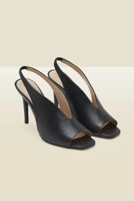 Sosandar Nova Black Leather V Front Slingback Heel Black Women Heels
