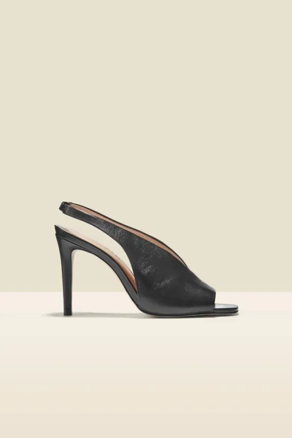 Sosandar Nova Black Leather V Front Slingback Heel Black Women Heels