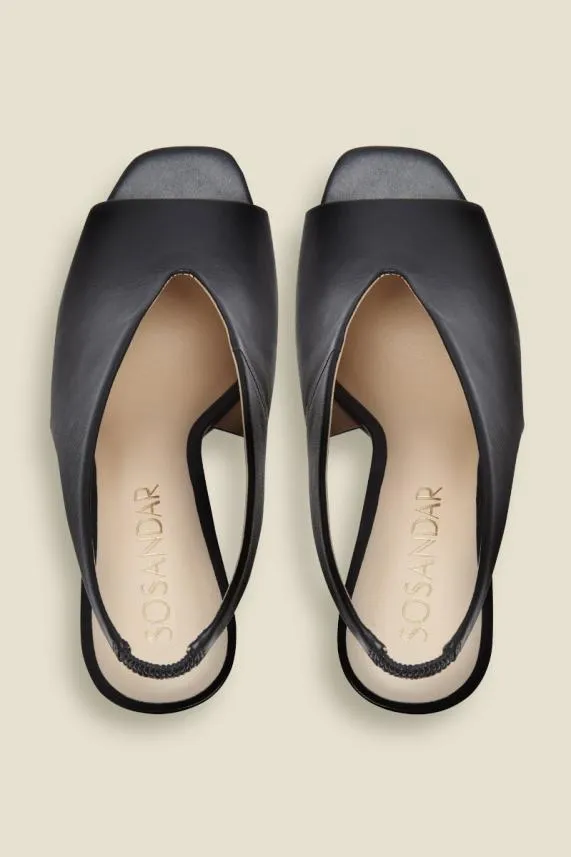 Sosandar Nova Black Leather V Front Slingback Heel Black Women Heels