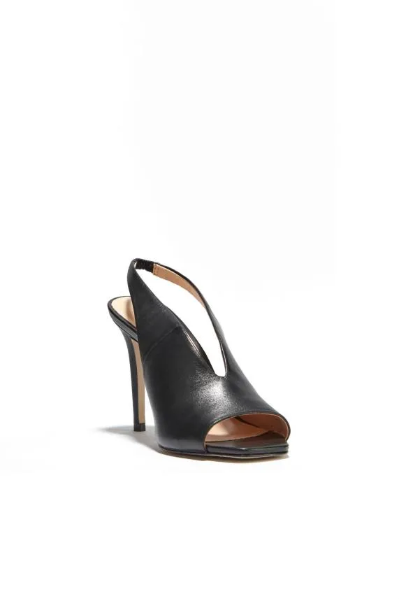 Sosandar Nova Black Leather V Front Slingback Heel Black Women Heels