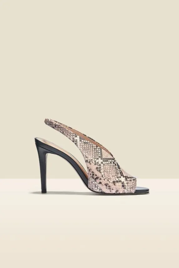 Sosandar Nova Snake Leather V Front Slingback Heel Women Mid Heels