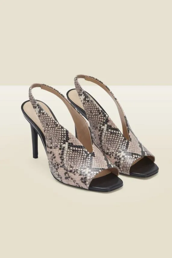 Sosandar Nova Snake Leather V Front Slingback Heel Women Mid Heels