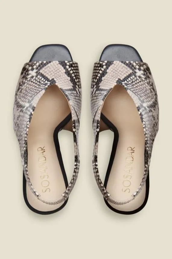 Sosandar Nova Snake Leather V Front Slingback Heel Women Mid Heels