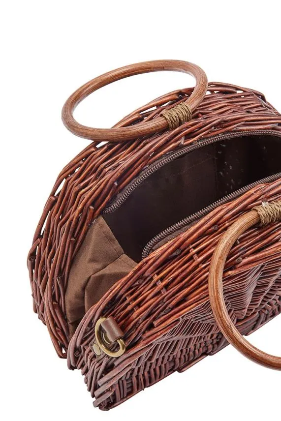 Sosandar Oak Half Moon Woven Basket Bag Women Bags and Belts