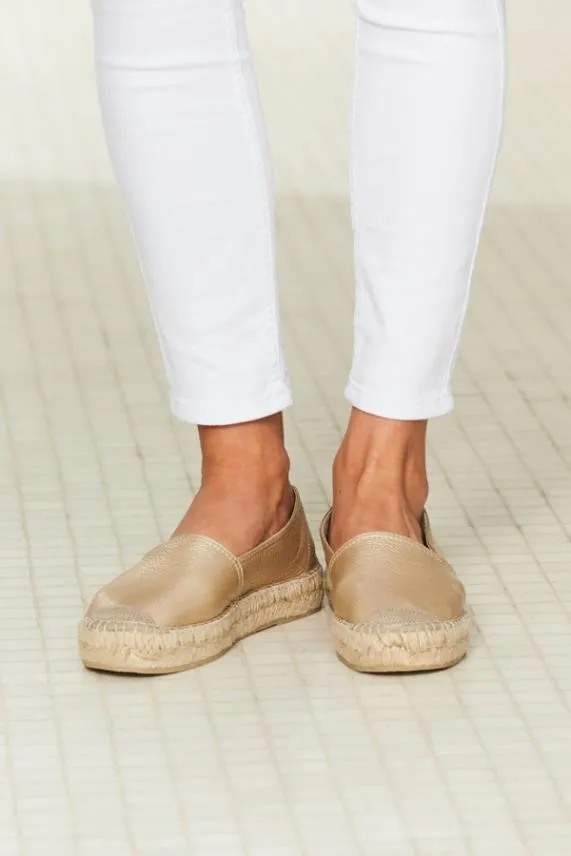 Sosandar Paloma Gold Leather Flat Espadrille Women Sandals and Flip Flops