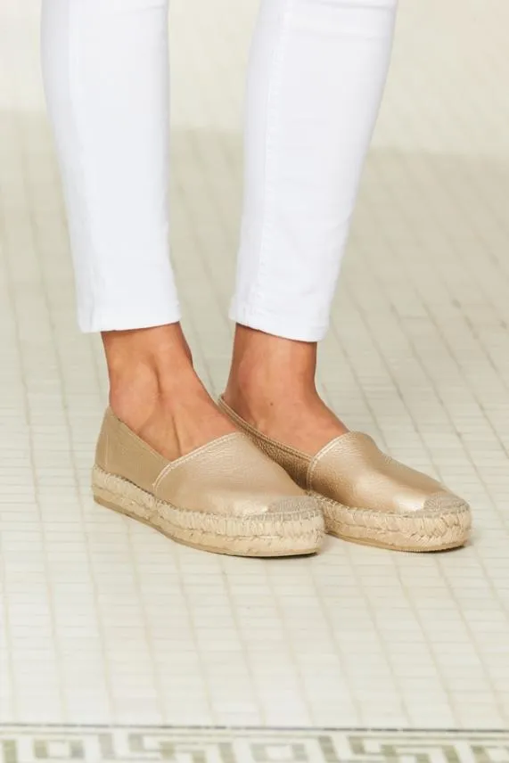 Sosandar Paloma Gold Leather Flat Espadrille Women Sandals and Flip Flops