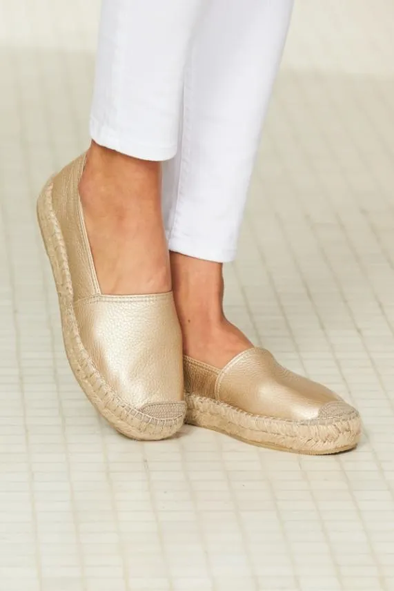 Sosandar Paloma Gold Leather Flat Espadrille Women Sandals and Flip Flops