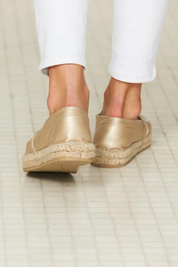 Sosandar Paloma Gold Leather Flat Espadrille Women Sandals and Flip Flops
