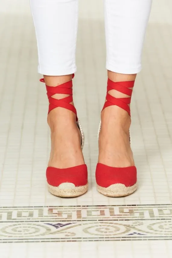 Sosandar Perla Red Canvas Valenciana Wedge Espadrille Women Sandals and Flip Flops