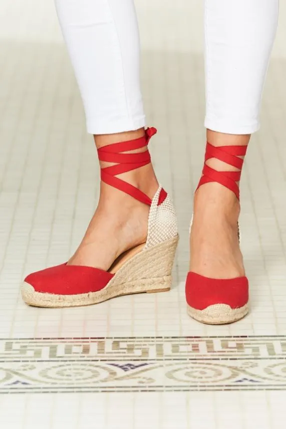 Sosandar Perla Red Canvas Valenciana Wedge Espadrille Women Sandals and Flip Flops