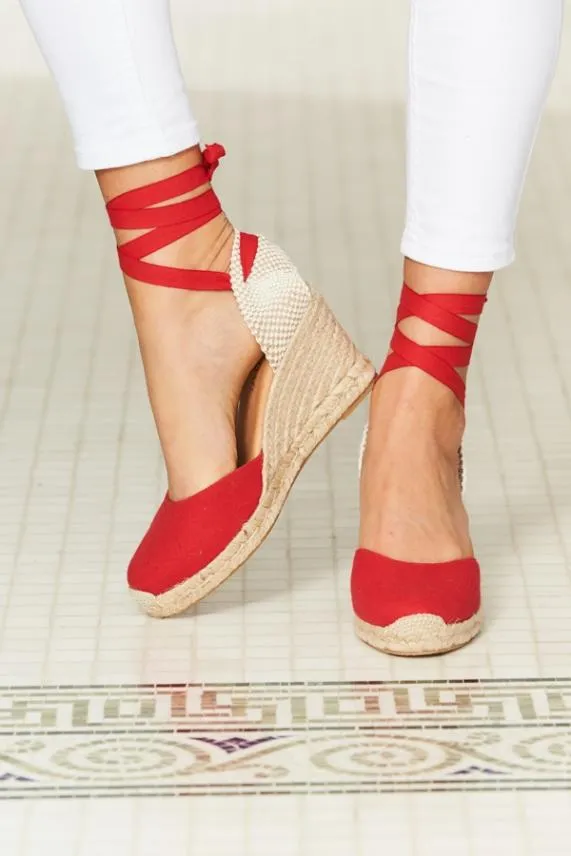 Sosandar Perla Red Canvas Valenciana Wedge Espadrille Women Sandals and Flip Flops