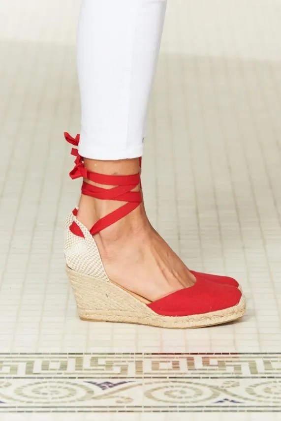 Sosandar Perla Red Canvas Valenciana Wedge Espadrille Women Sandals and Flip Flops
