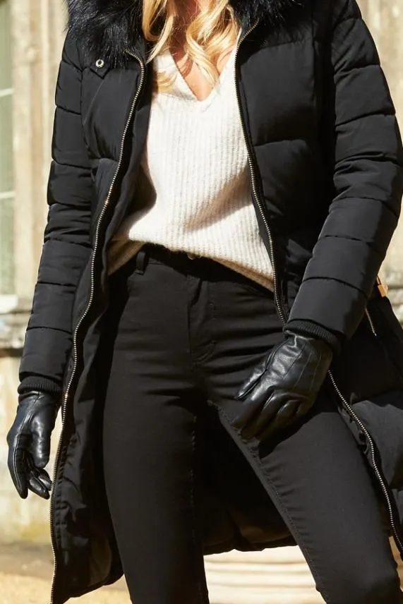 Sosandar Perth Black Luxury Soft Leather Gloves Black Women Hats Scarves and Gloves