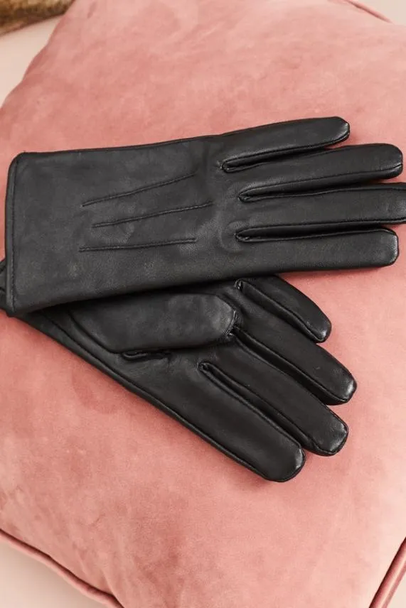 Sosandar Perth Black Luxury Soft Leather Gloves Black Women Hats Scarves and Gloves