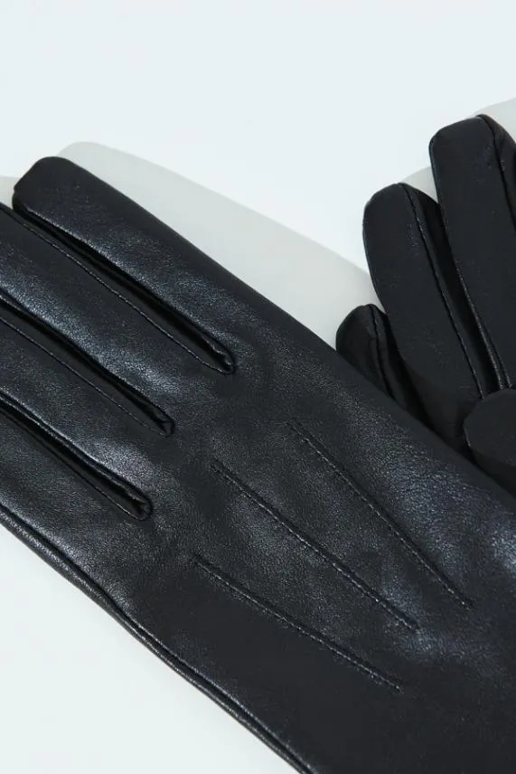 Sosandar Perth Black Luxury Soft Leather Gloves Black Women Hats Scarves and Gloves