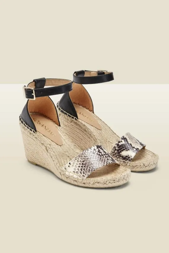 Sosandar Poesy Snake Leather Wedge Espadrille Women Sandals and Flip Flops