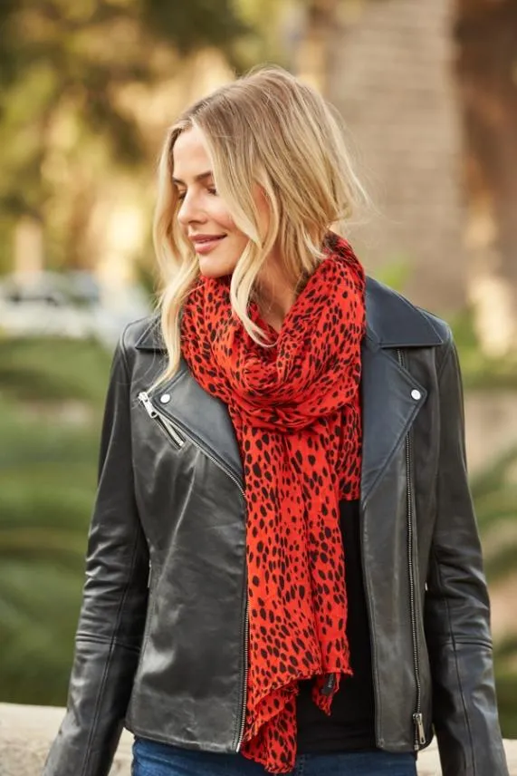 Sosandar Red and Black Fleck Print Scarf Red Black Women Hats Scarves and Gloves