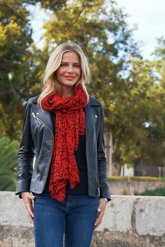 Sosandar Red and Black Fleck Print Scarf Red Black Women Hats Scarves and Gloves