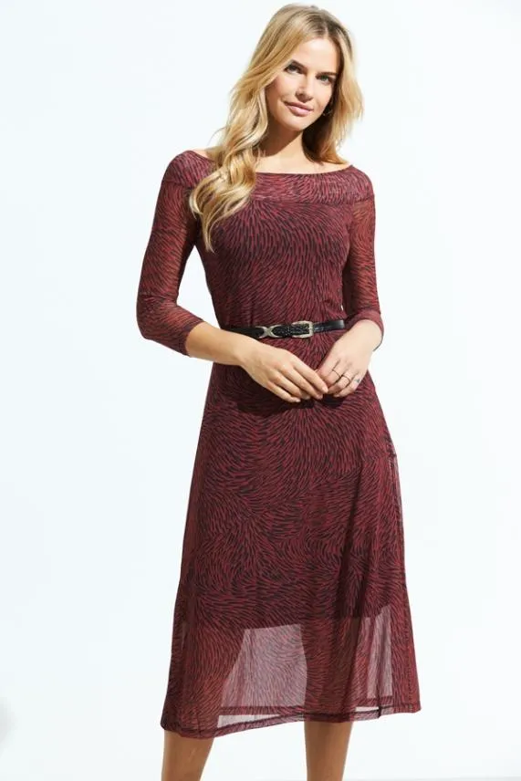 Sosandar Red and Black Print Bardot Mesh Midi Dress Red Black Women Dresses