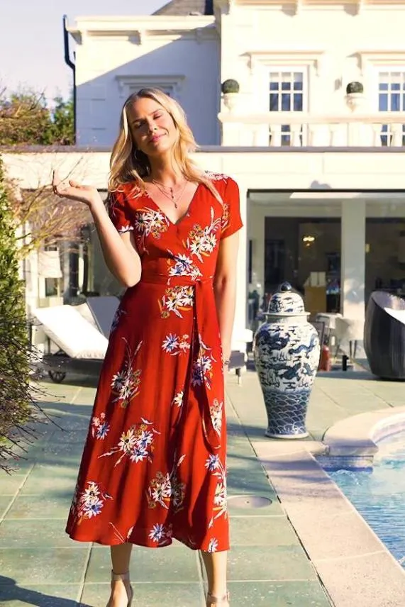 Sosandar Red Floral Print Split Front Maxi Dress Red Women Dresses