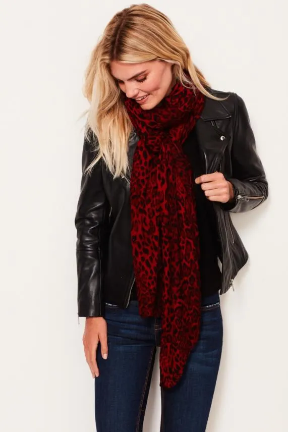 Sosandar Red Leopard Print Scarf Red Women Hats Scarves and Gloves