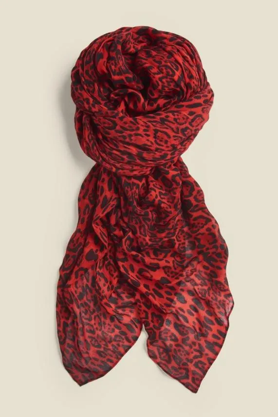 Sosandar Red Leopard Print Scarf Red Women Hats Scarves and Gloves