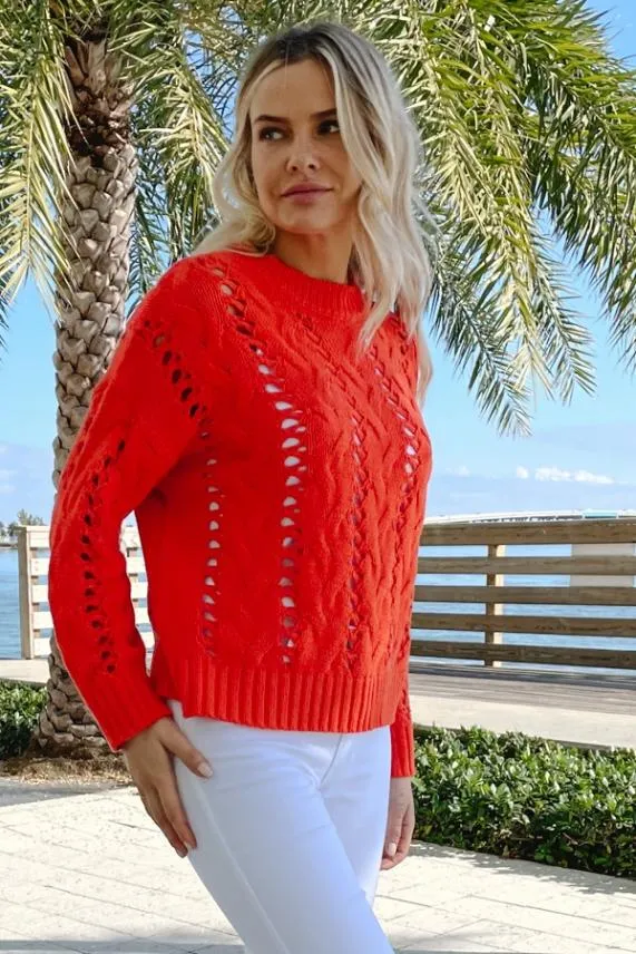 Sosandar Red Open Stitch Cable Knit Jumper Red Women Knitwear