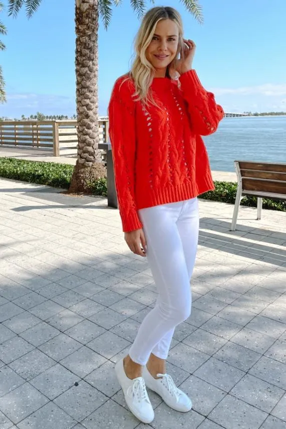 Sosandar Red Open Stitch Cable Knit Jumper Red Women Knitwear