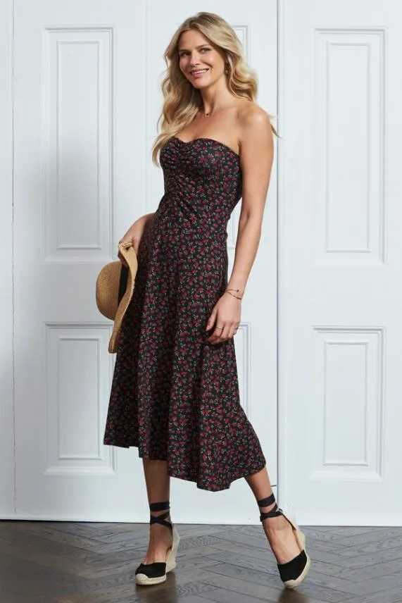 Sosandar Rose Bud Print Bandeau Dress Rose Bud Women Dresses