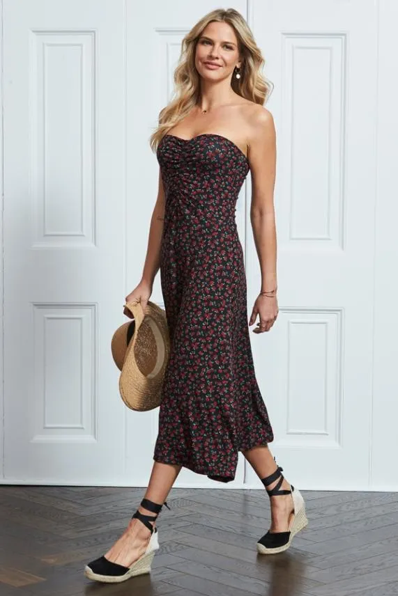 Sosandar Rose Bud Print Bandeau Dress Rose Bud Women Dresses