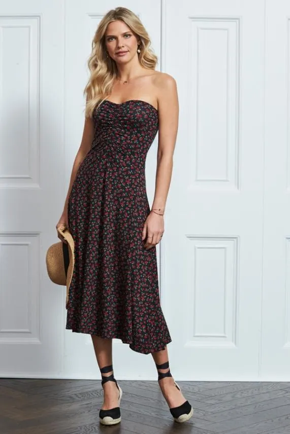 Sosandar Rose Bud Print Bandeau Dress Rose Bud Women Dresses