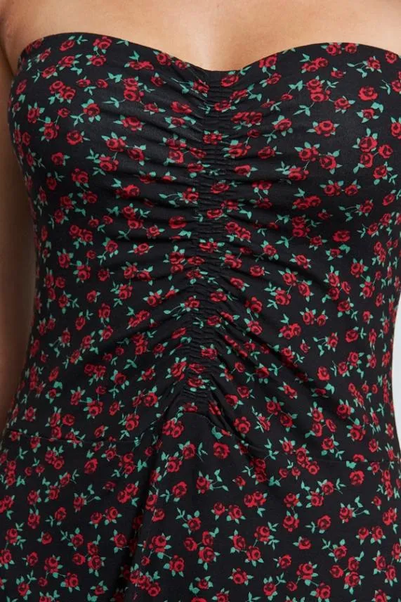 Sosandar Rose Bud Print Bandeau Dress Rose Bud Women Dresses