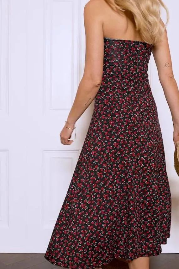 Sosandar Rose Bud Print Bandeau Dress Rose Bud Women Dresses