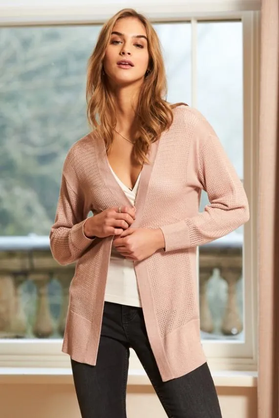 Sosandar Rose Gold Metallic Fleck Pointelle Cardigan Rose Gold Women Knitwear