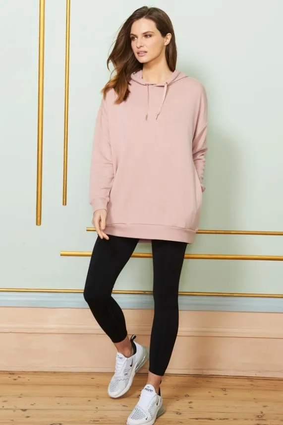 Sosandar Rose Pink Longline Hooded Top With Pockets Rose Pink Women Activewear