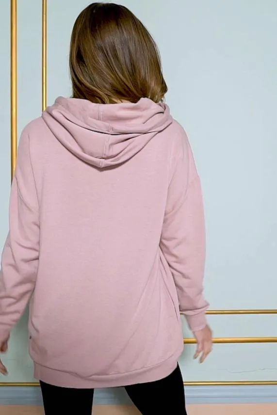 Sosandar Rose Pink Longline Hooded Top With Pockets Rose Pink Women Activewear