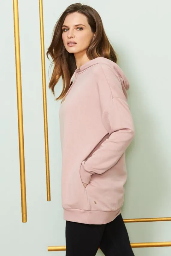 Sosandar Rose Pink Longline Hooded Top With Pockets Rose Pink Women Activewear