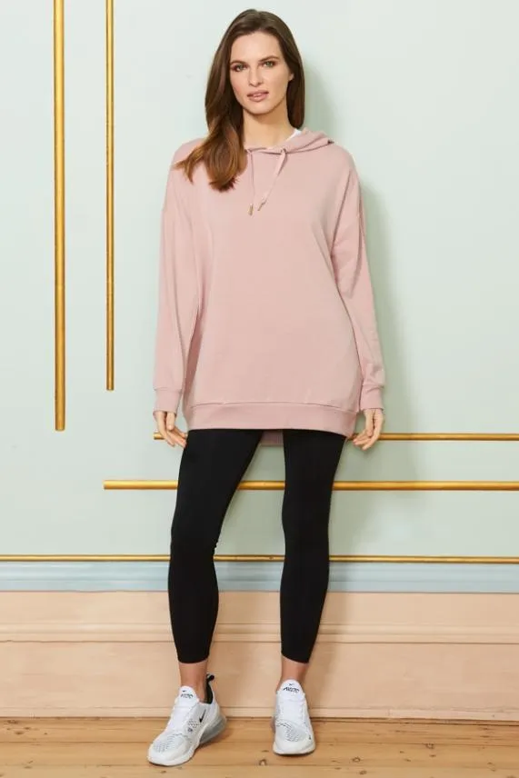 Sosandar Rose Pink Longline Hooded Top With Pockets Rose Pink Women Activewear